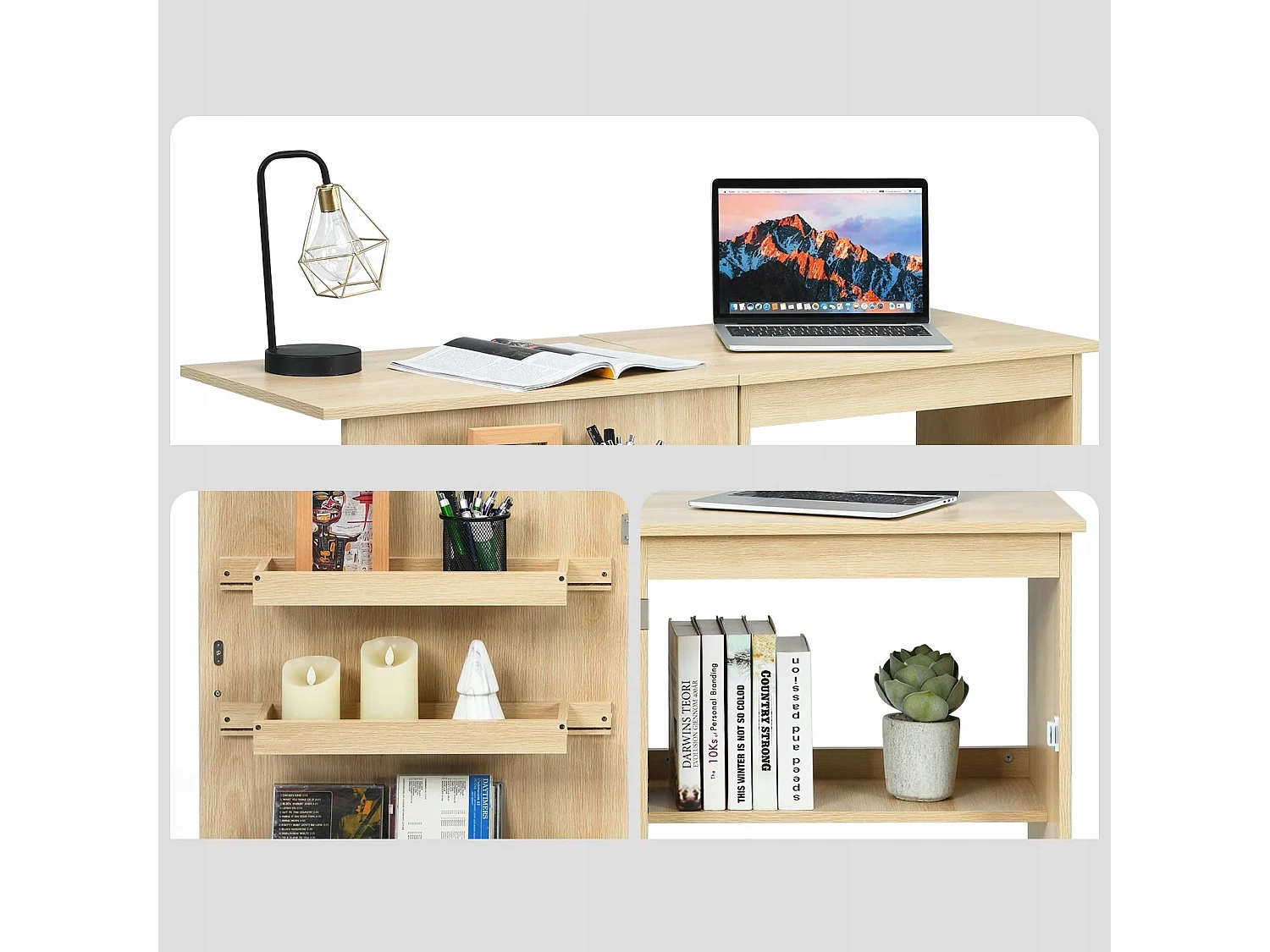 Bureau pliant et meuble de rangement 2 en 1 : commode