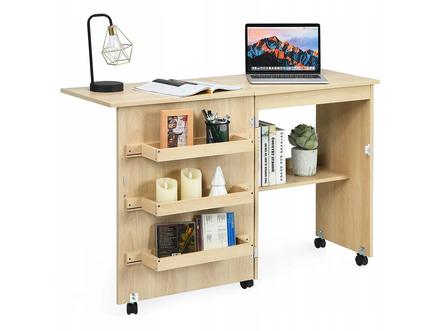 Bureau pliant et meuble de rangement 2 en 1 : commode
