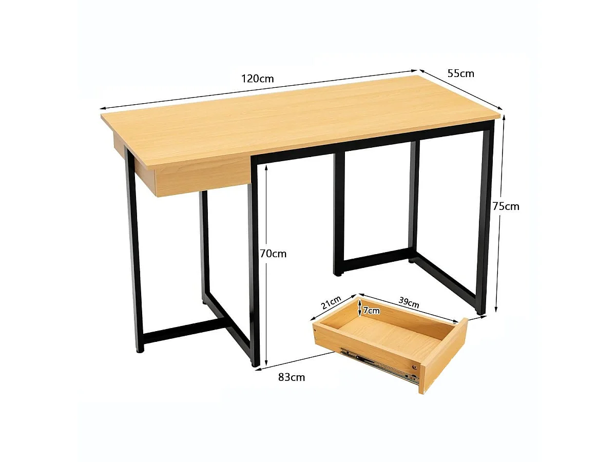 120 x 55 cm Computertisch mit Schublade & Verstellbaren Pads Computertisch Natur