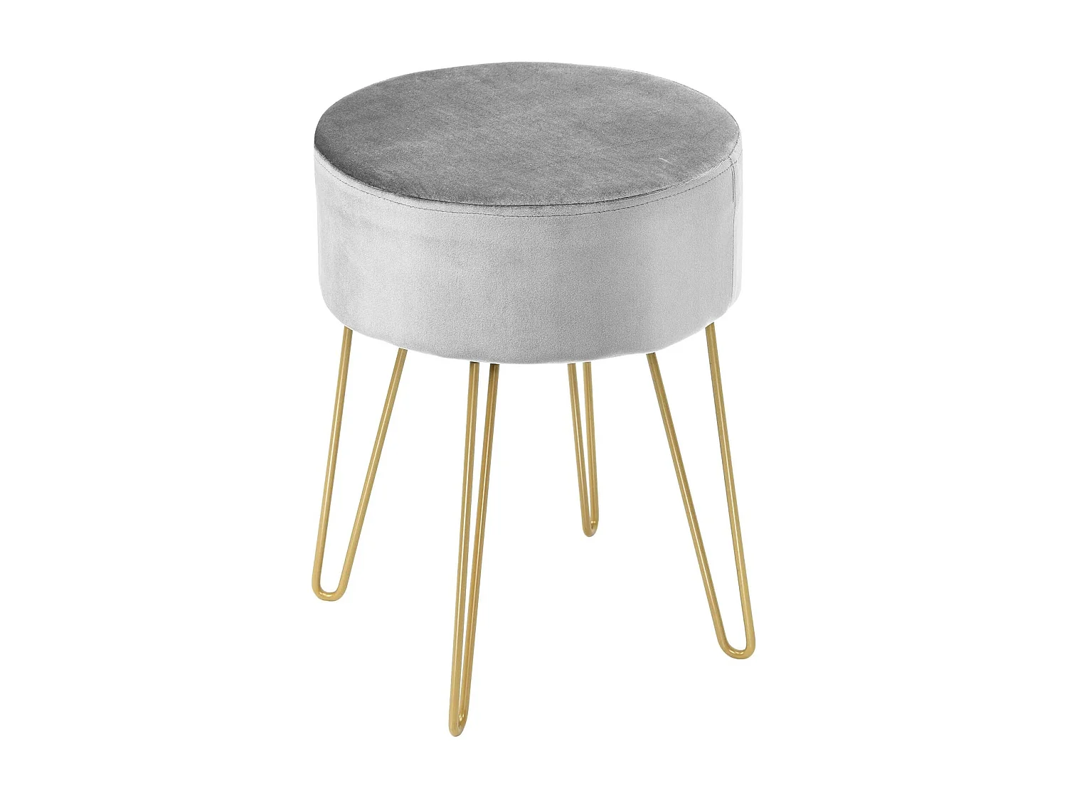 Pouf Tabouret Rond Ø39cm en Velours avec Pieds Métalliques Robustes Gris