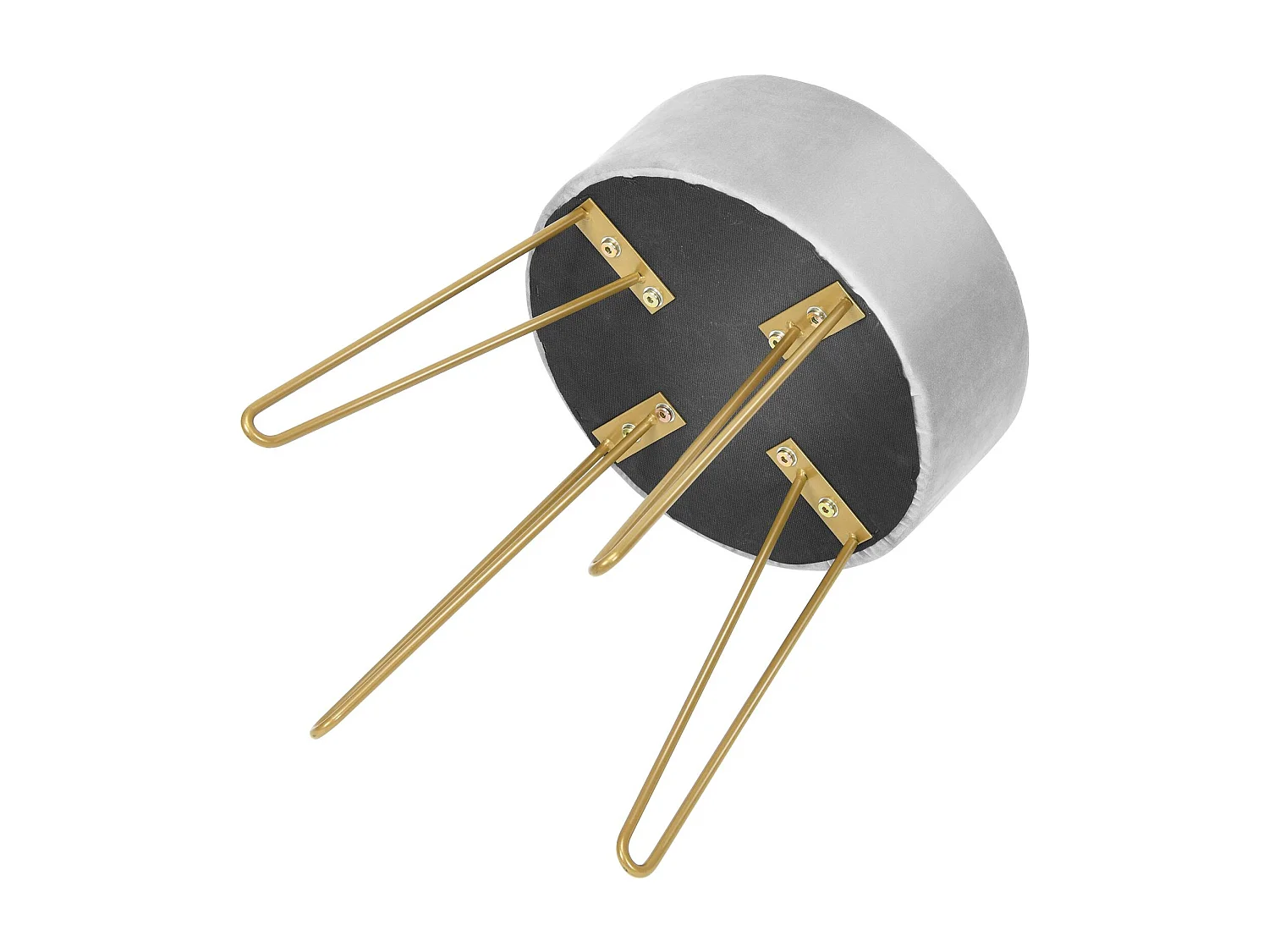 Pouf Tabouret Rond Ø39cm en Velours avec Pieds Métalliques Robustes Gris