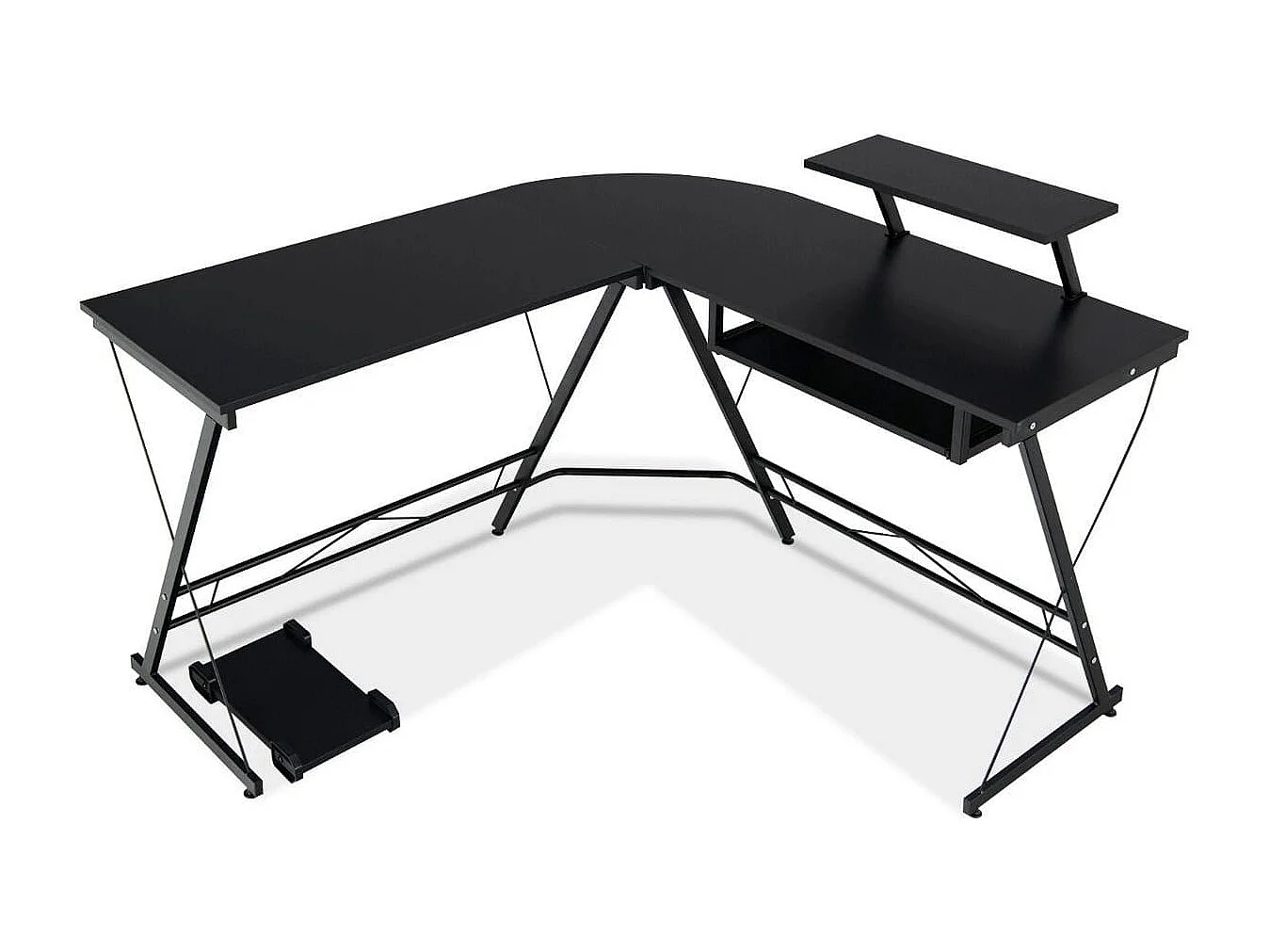 Bureau d'Angle Forme de L - 126,5x130x94 CM avec Rangement pour CPU Etagère pour Ecran et Plateau Coulissant pour Clavier