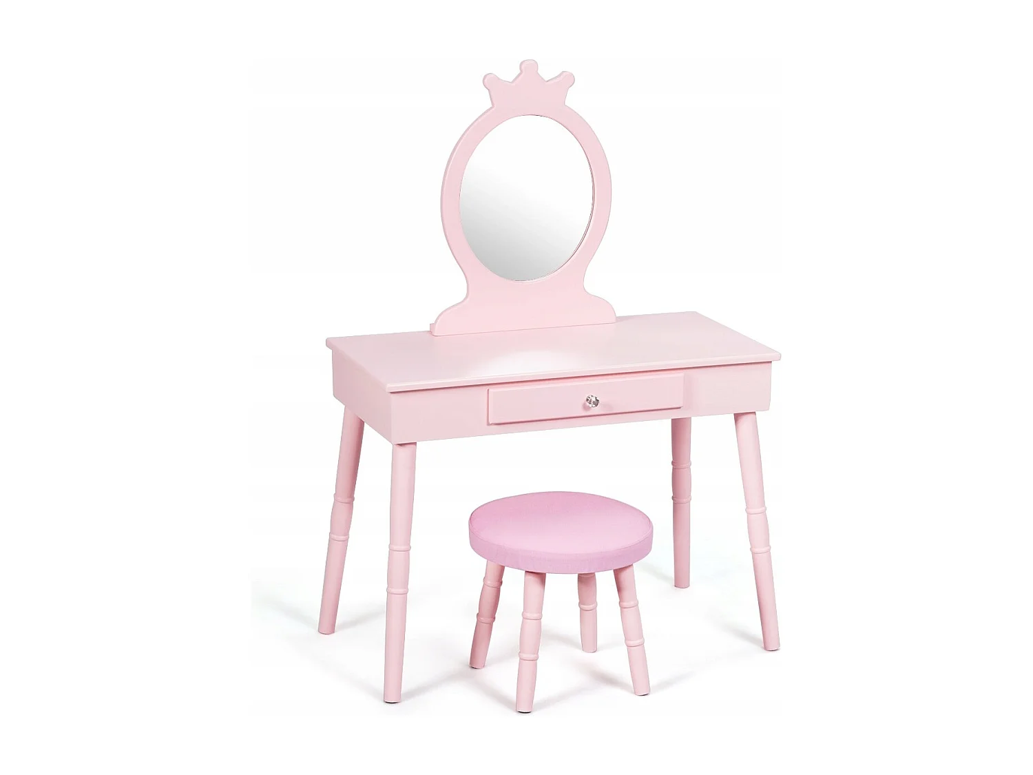 Toeletta con specchio per bambini, Set tavolo e sedia toeletta con cassetti e sgabello imbottito Rosa