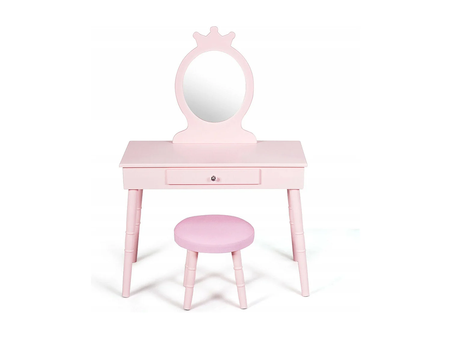 Toeletta con specchio per bambini, Set tavolo e sedia toeletta con cassetti e sgabello imbottito Rosa