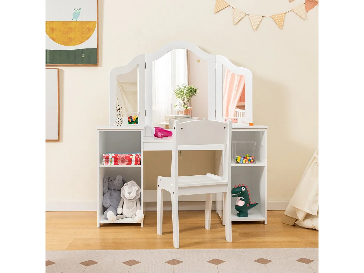 Schminktisch- & Stuhl-Set für Kinder 2-in-1-Prinzessinnen-Schminkset Weiß