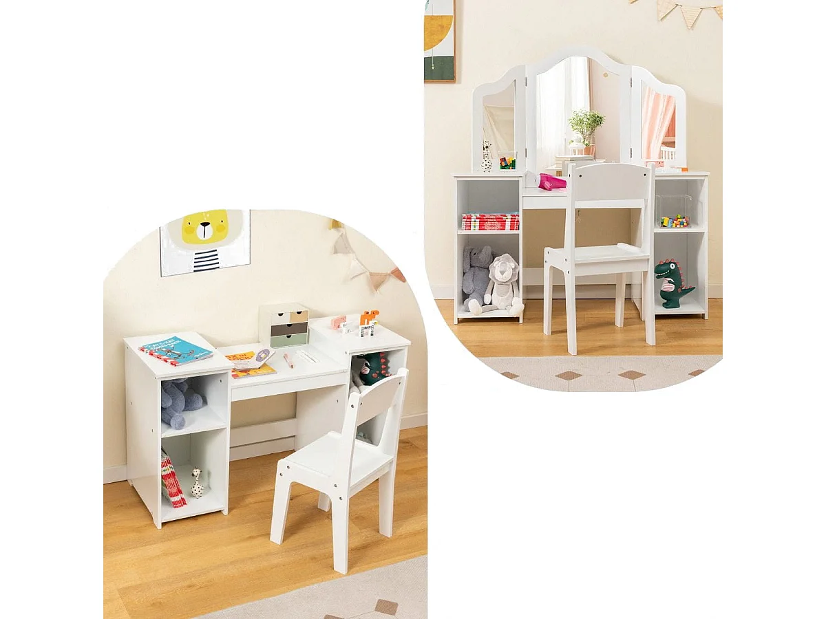 Schminktisch- & Stuhl-Set für Kinder 2-in-1-Prinzessinnen-Schminkset Weiß