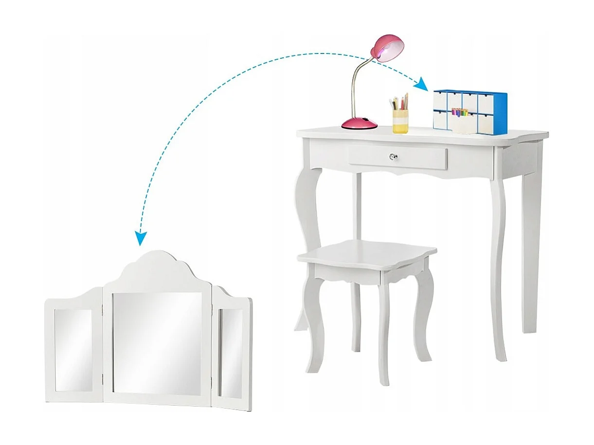 Schminktisch- und Hocker-Set für Kinder Frisiertisch mit Schublade Spiegel 70 x 34 x 103 cm Weiß