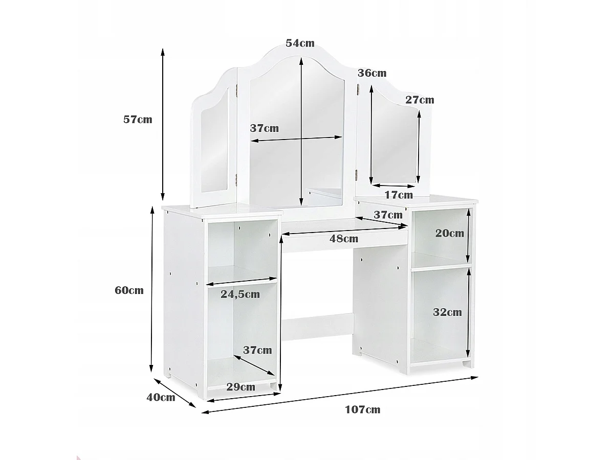 2 in 1 Kinder Schminktisch Schreibtisch mit spiegel 107 × 40 × 117 cm Weiß
