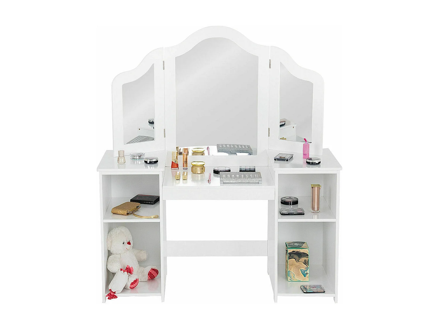 2 in 1 Kinder Schminktisch Schreibtisch mit spiegel 107 × 40 × 117 cm Weiß