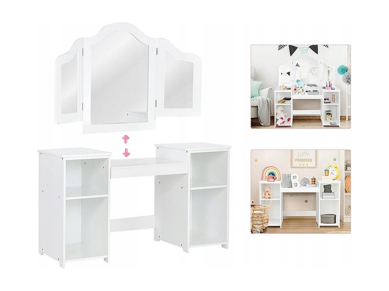 2 in 1 Kinder Schminktisch Schreibtisch mit spiegel 107 × 40 × 117 cm Weiß
