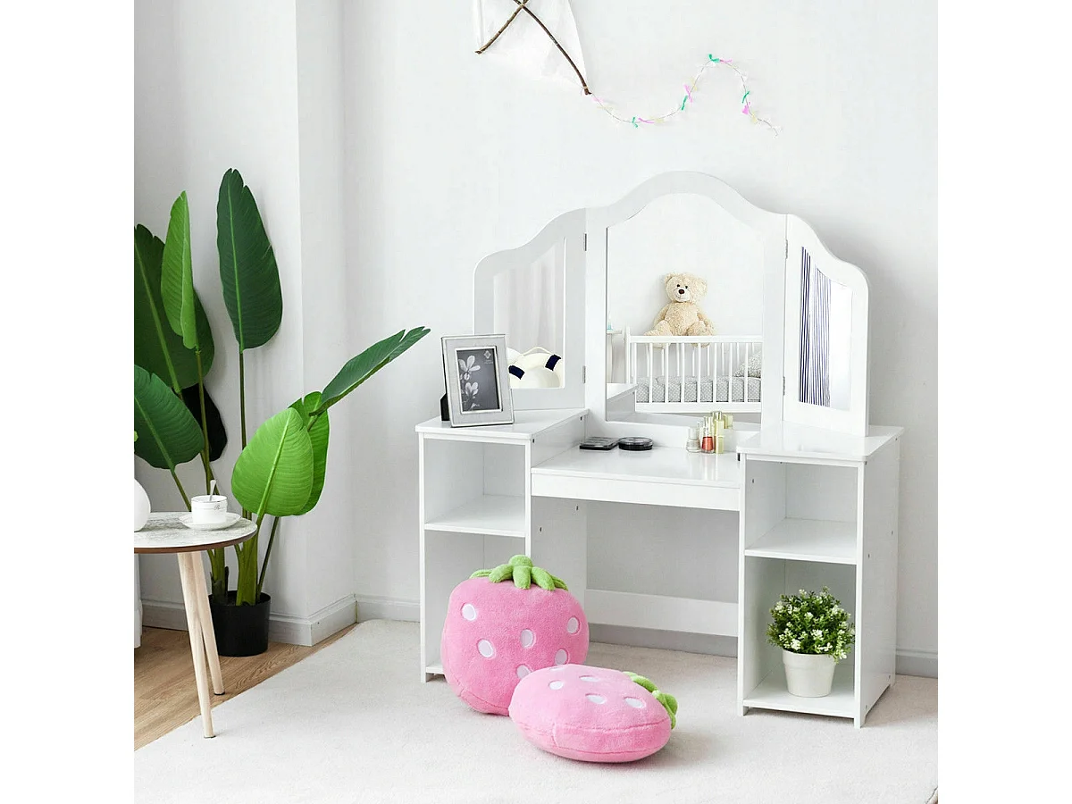 2 in 1 Kinder Schminktisch Schreibtisch mit spiegel 107 × 40 × 117 cm Weiß