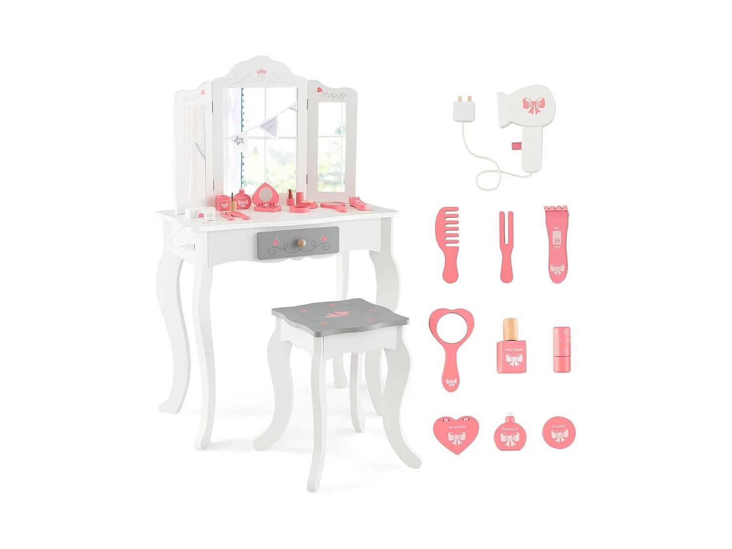 Kinder-Schminktisch mit Hocker und Zubehör Schminktisch für Kinder