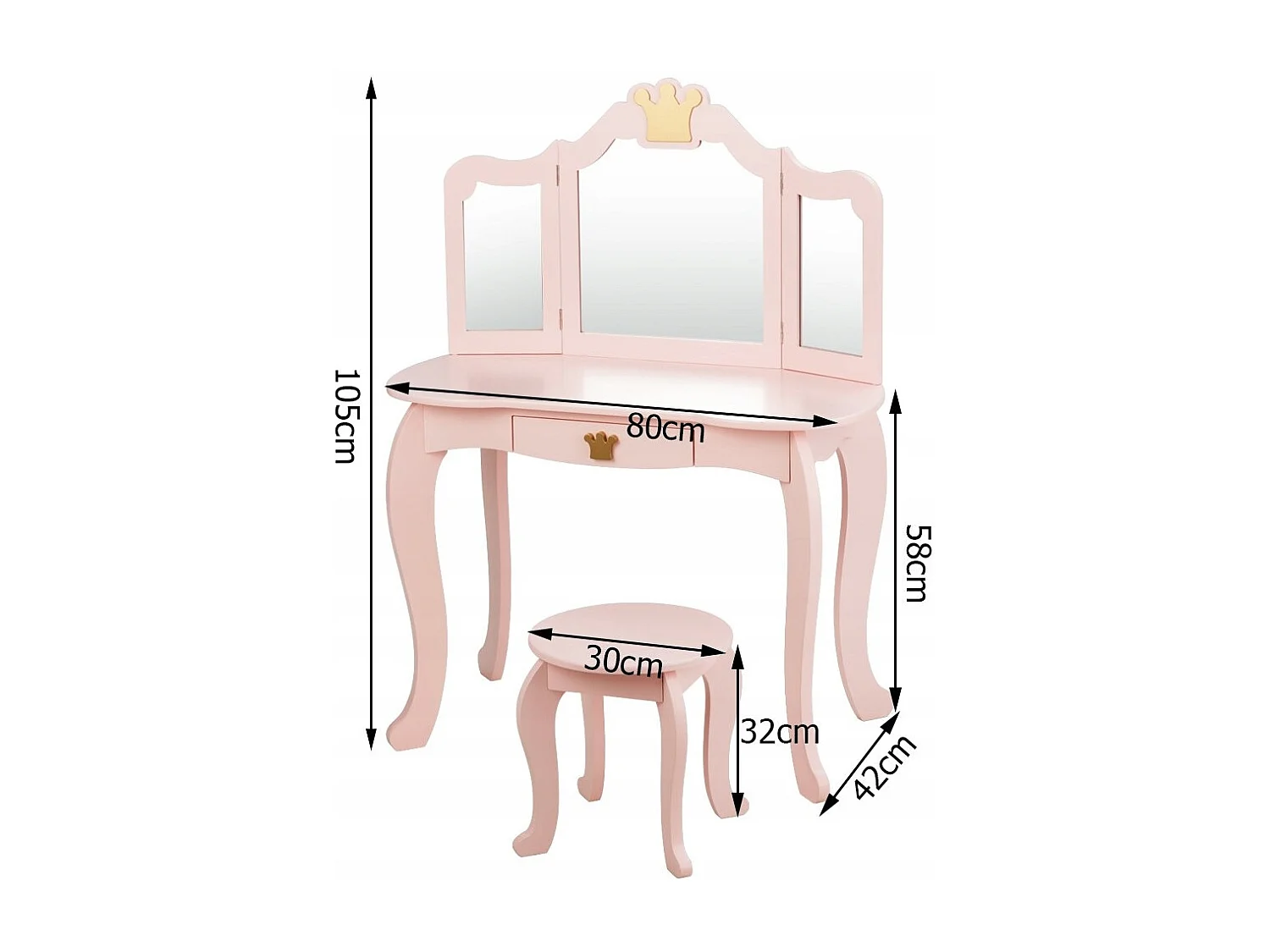 Set toeletta e sedia per bambine con cassetto, Toeletta 2 in 1 con superficie smontabile, Rosa