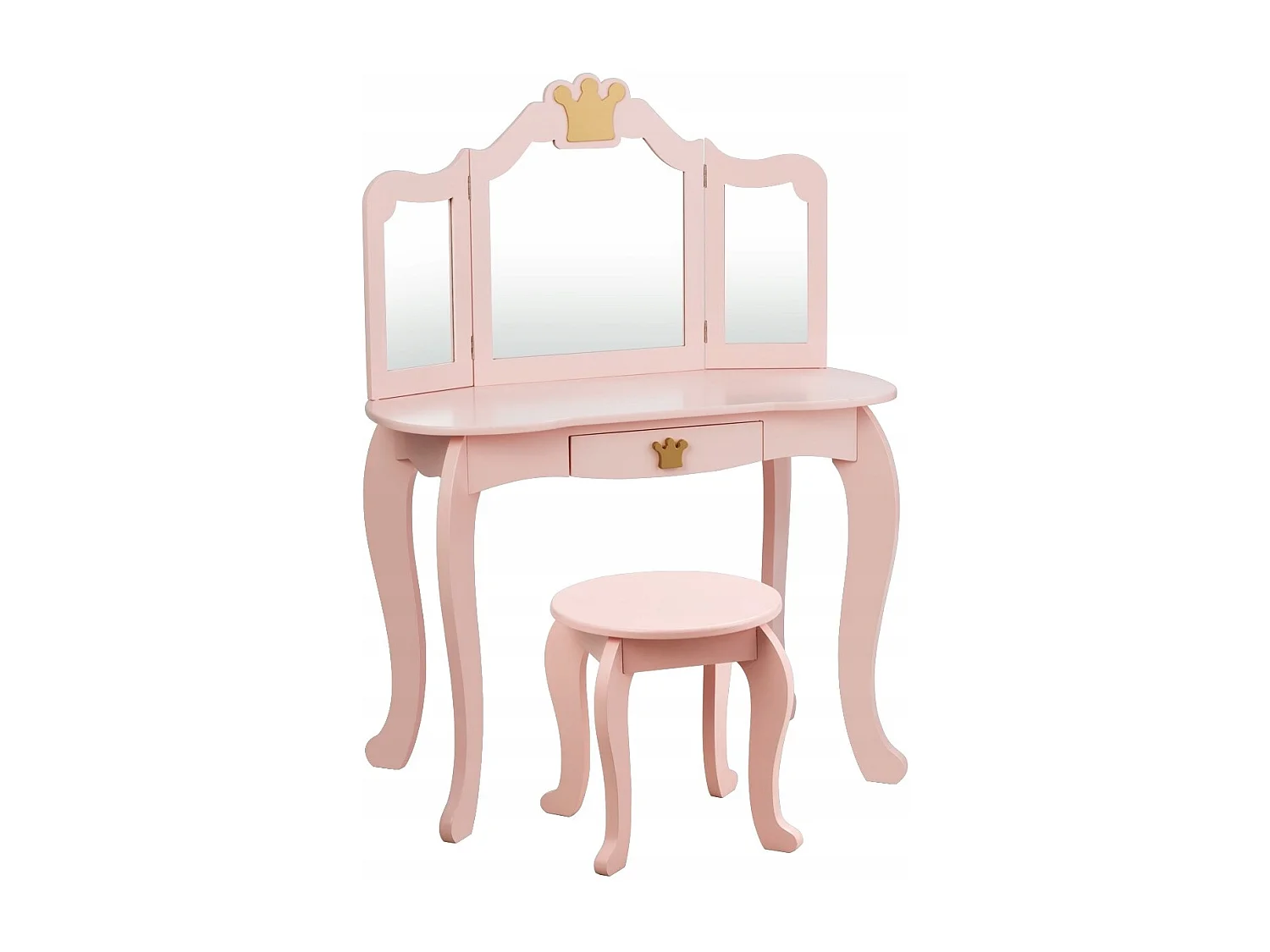 Set toeletta e sedia per bambine con cassetto, Toeletta 2 in 1 con superficie smontabile, Rosa