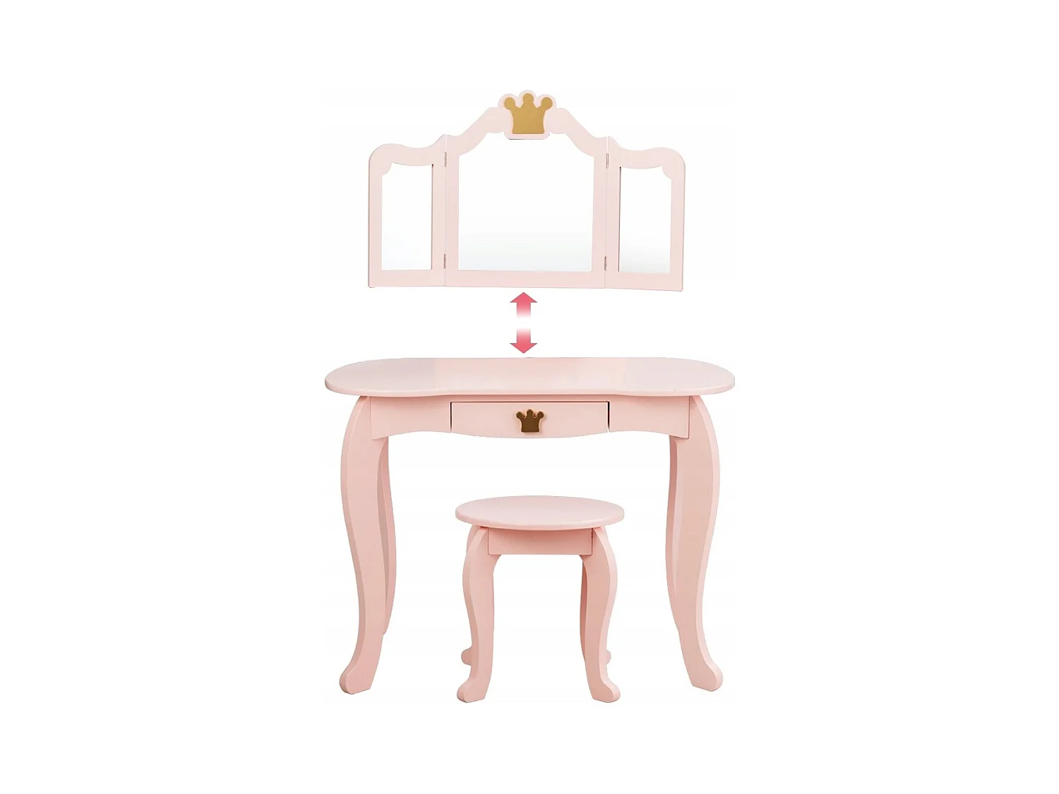 Set toeletta e sedia per bambine con cassetto, Toeletta 2 in 1 con superficie smontabile, Rosa