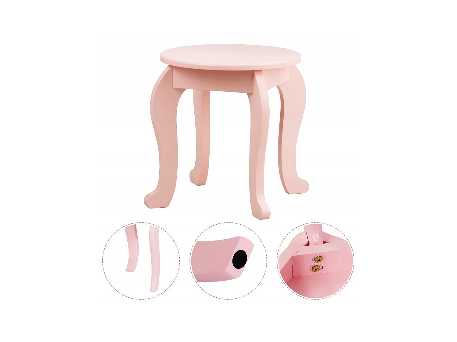 Set toeletta e sedia per bambine con cassetto, Toeletta 2 in 1 con superficie smontabile, Rosa