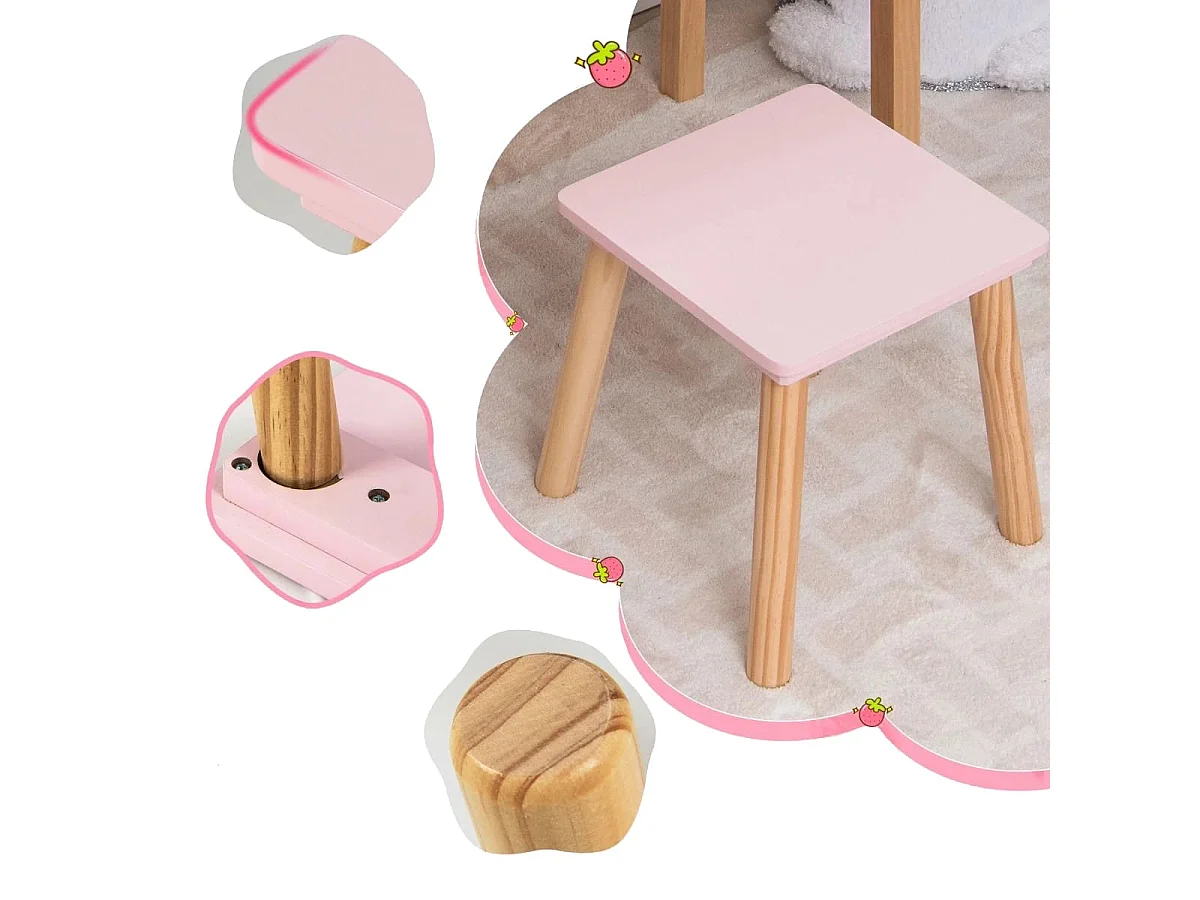 2-in-1-Frisiertisch aus Holz für Kinder mit Spiegel