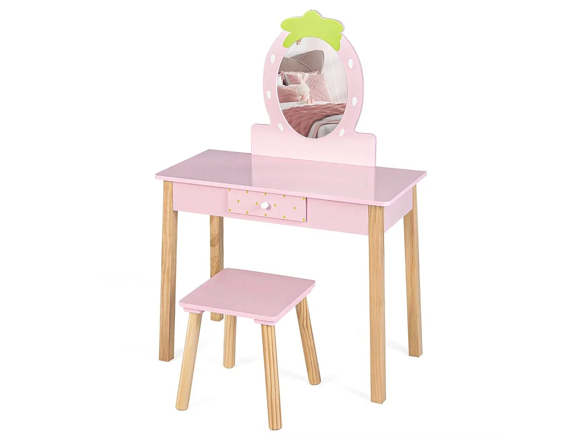 2-in-1-Frisiertisch aus Holz für Kinder mit Spiegel