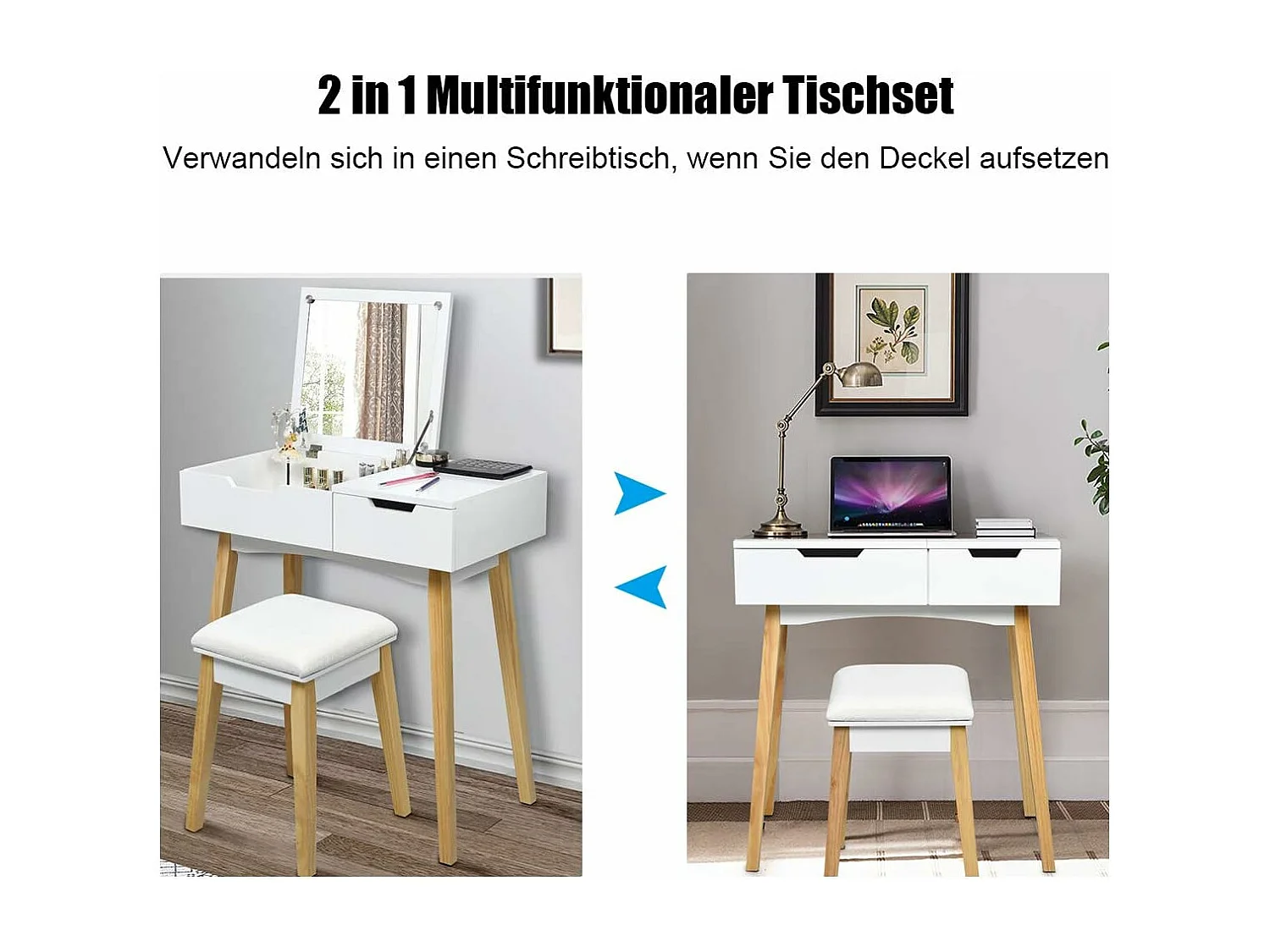 2 in 1 Schminktisch Schreibtisch