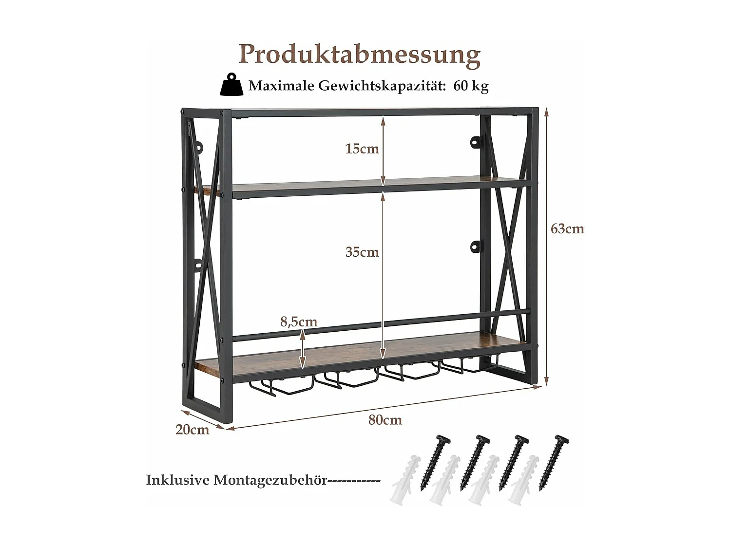 Weinregal mit 4 Reihen Weingläserhalter