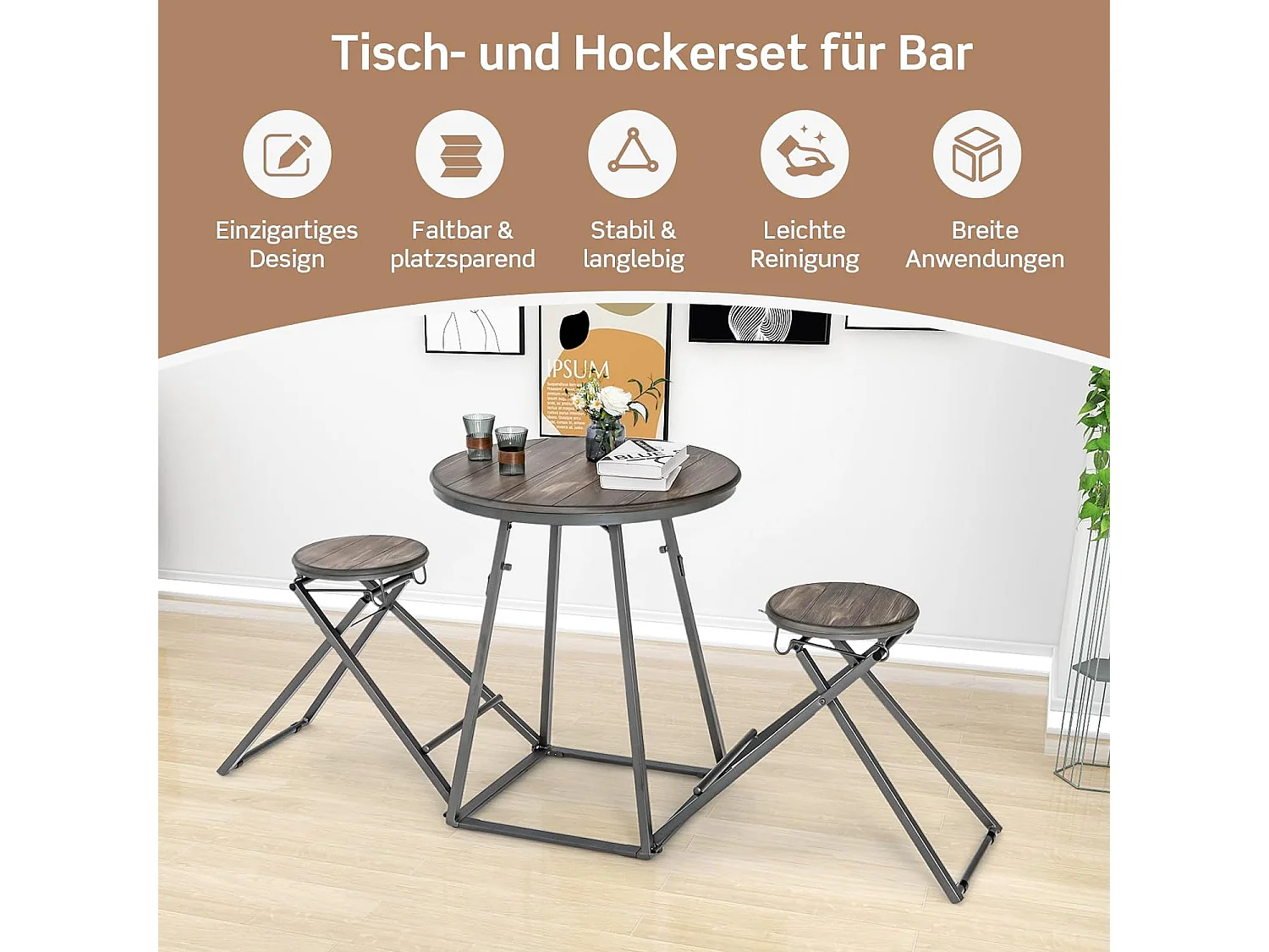 Bartisch mit Barhocker Set(3-teilig)