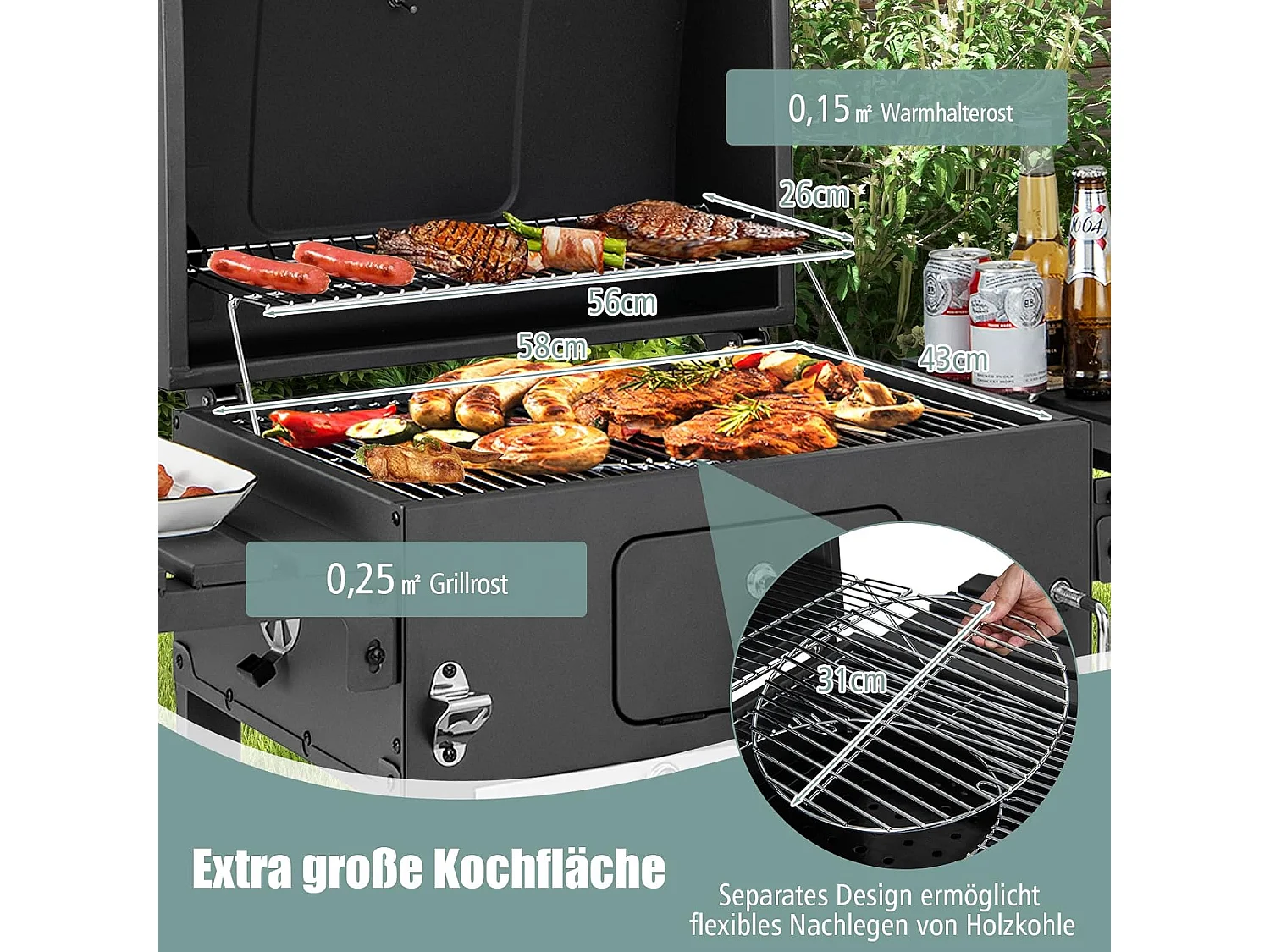 Holzkohlegrill mit Deckel