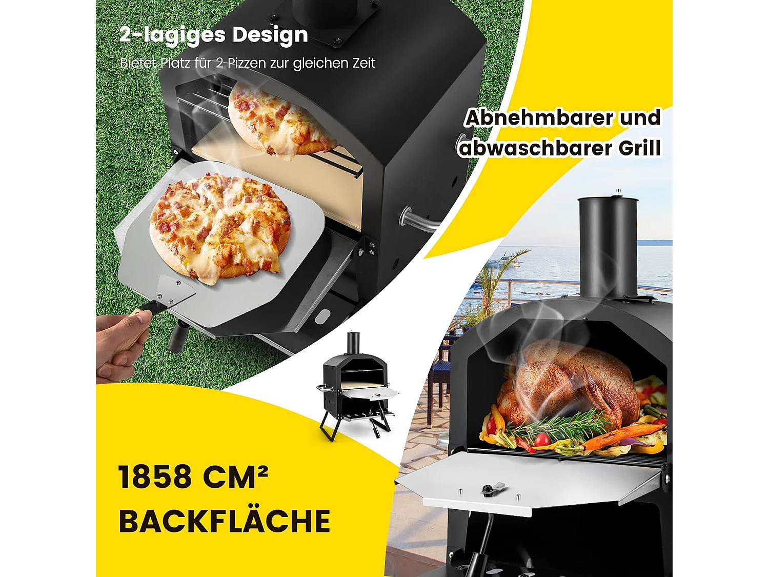 2-lagigem Pizzaofen mit Grillrost