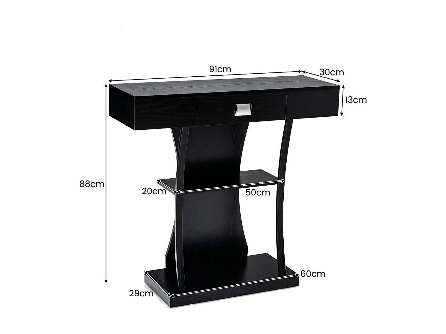Konsolentisch mit Schubladen & Metallrahmen & 2 Ablagen & Kippschutz Flurtisch Schwarz