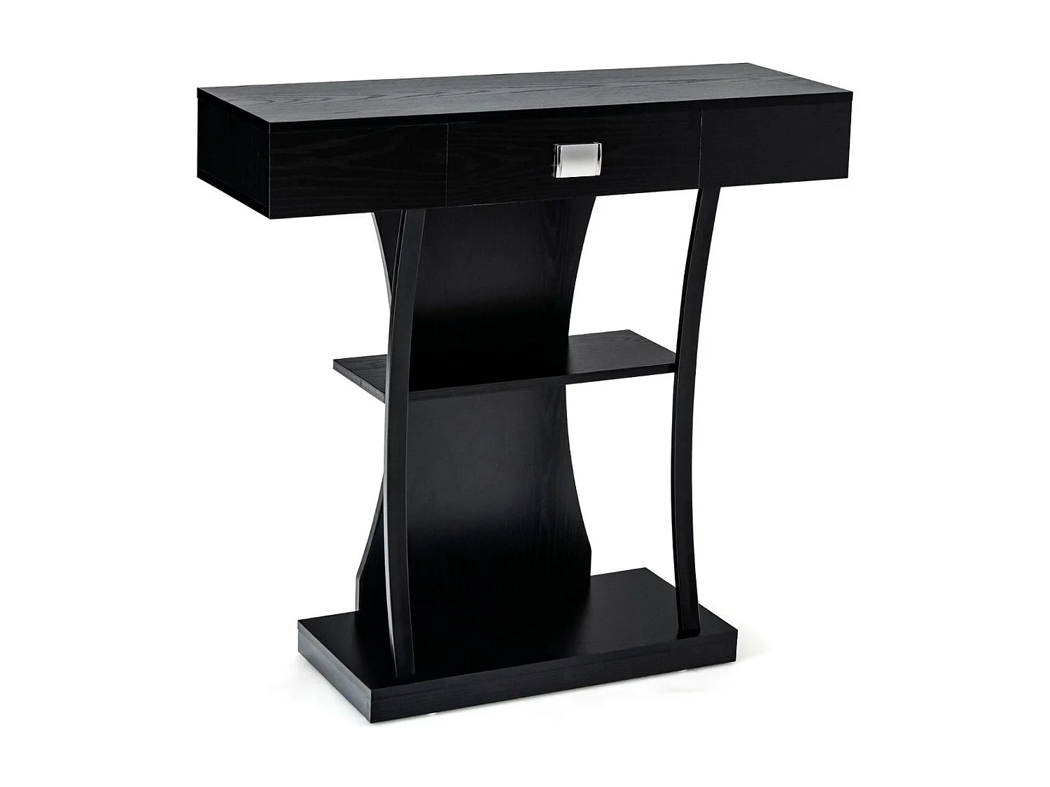 Konsolentisch mit Schubladen & Metallrahmen & 2 Ablagen & Kippschutz Flurtisch Schwarz