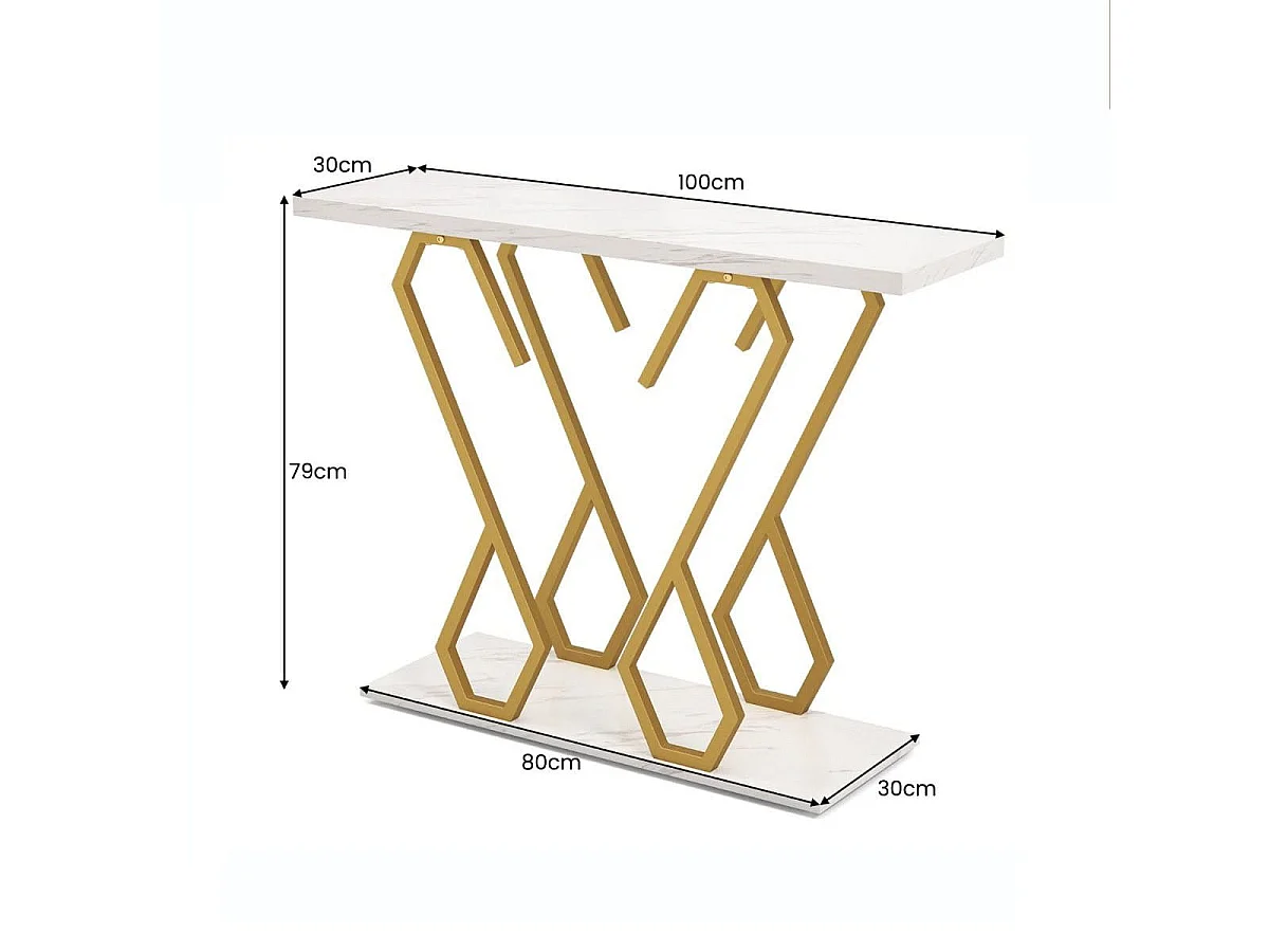 Konsolentisch aus Kunstmarmor Foyertisch mit Verstellbaren Fußpolstern Weiß und Gold