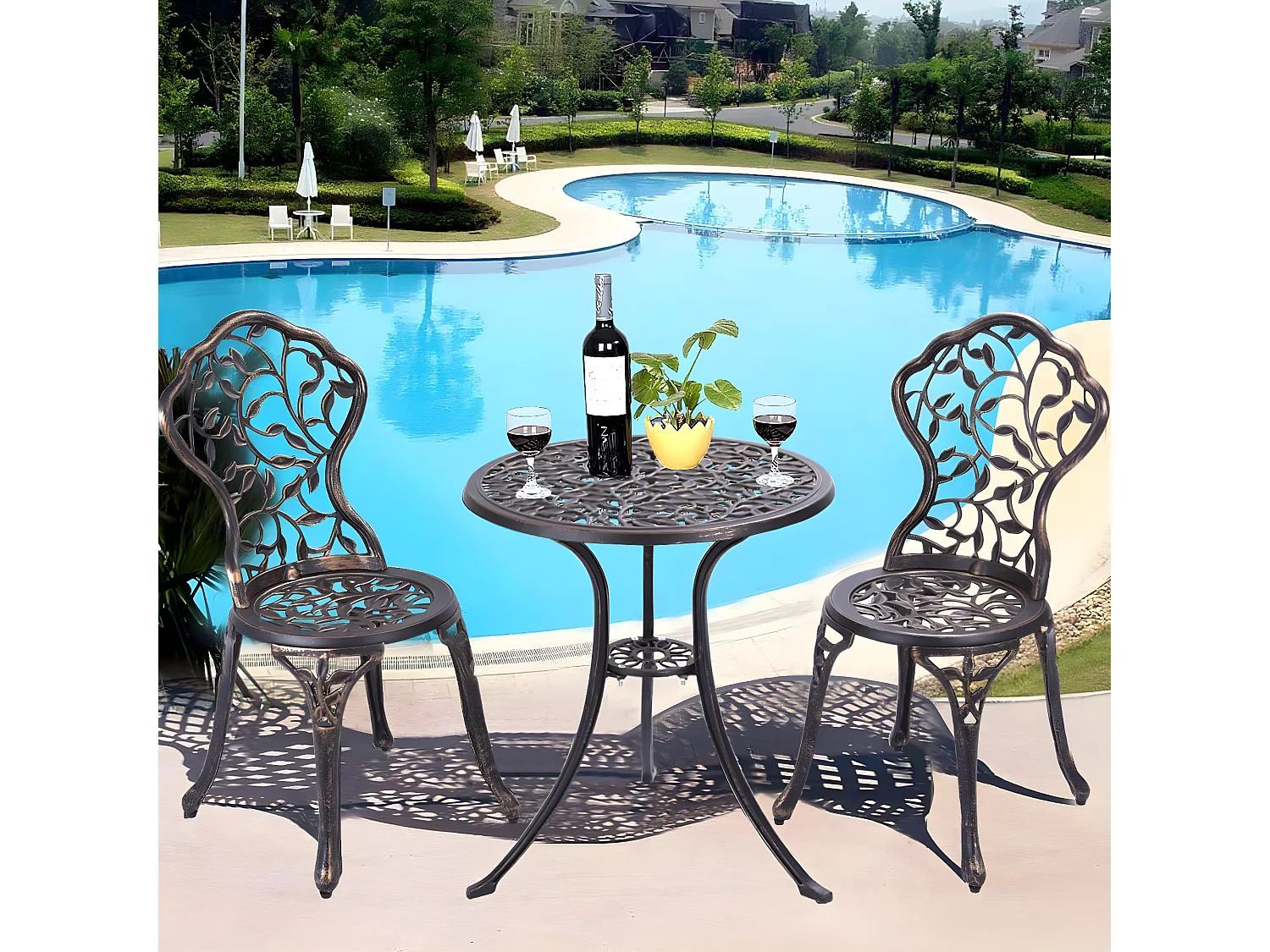 3tlg. Antik Bistroset Sitzgruppe Balkonset Gartenset Sitzgarnitur Gartengarnitur Bistrotisch mit 2 Stühle Gartenmöbel Alu