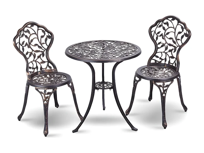 3tlg. Antik Bistroset Sitzgruppe Balkonset Gartenset Sitzgarnitur Gartengarnitur Bistrotisch mit 2 Stühle Gartenmöbel Alu