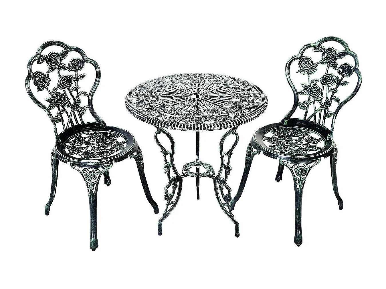3tlg. Antik Bistroset Rosendesign Sitzgruppe Balkonset Gartenset mit 2 Stühle