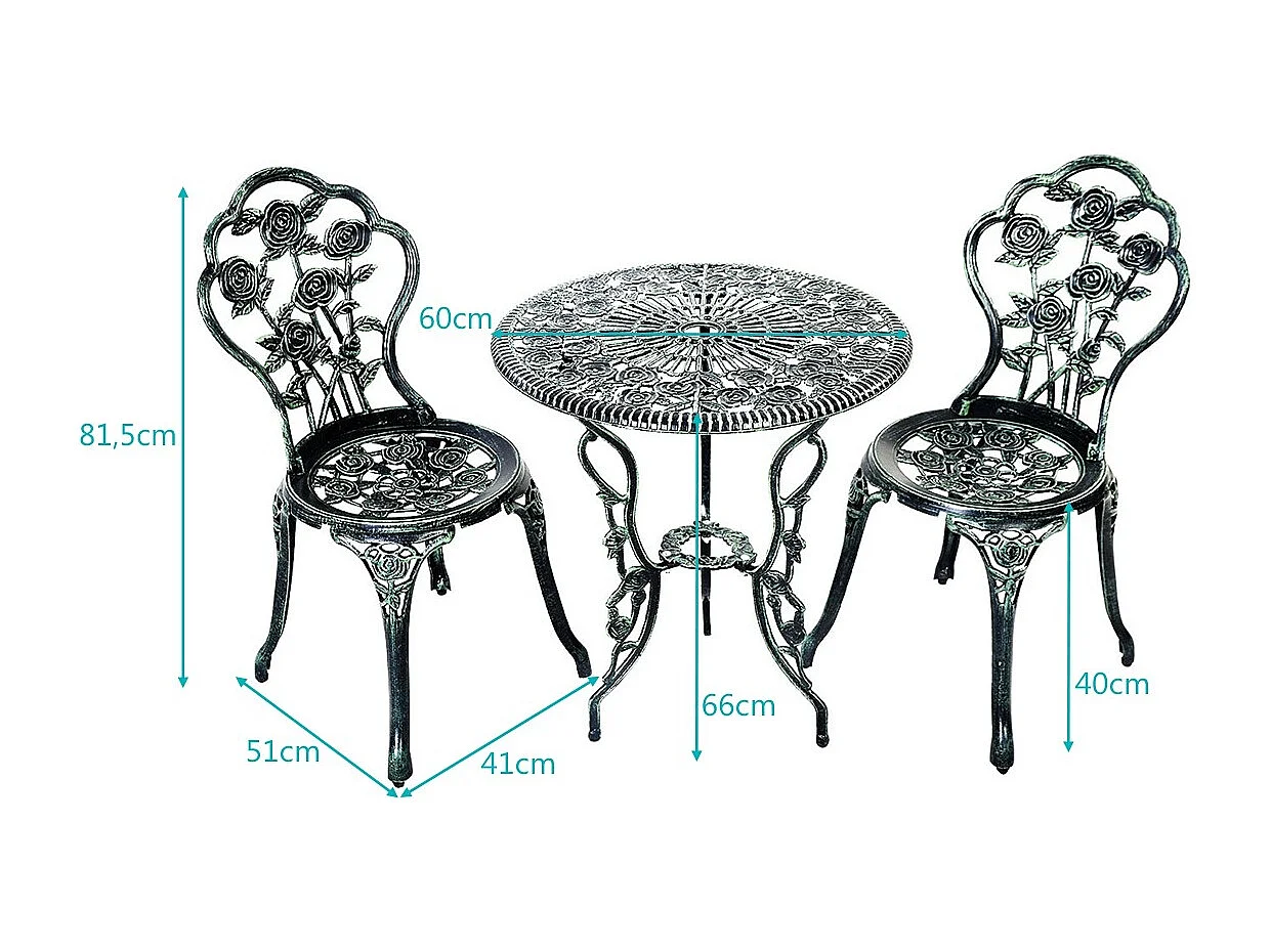 3tlg. Antik Bistroset Rosendesign Sitzgruppe Balkonset Gartenset mit 2 Stühle