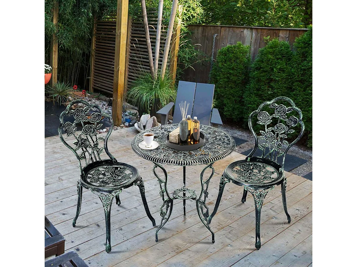 3tlg. Antik Bistroset Rosendesign Sitzgruppe Balkonset Gartenset mit 2 Stühle