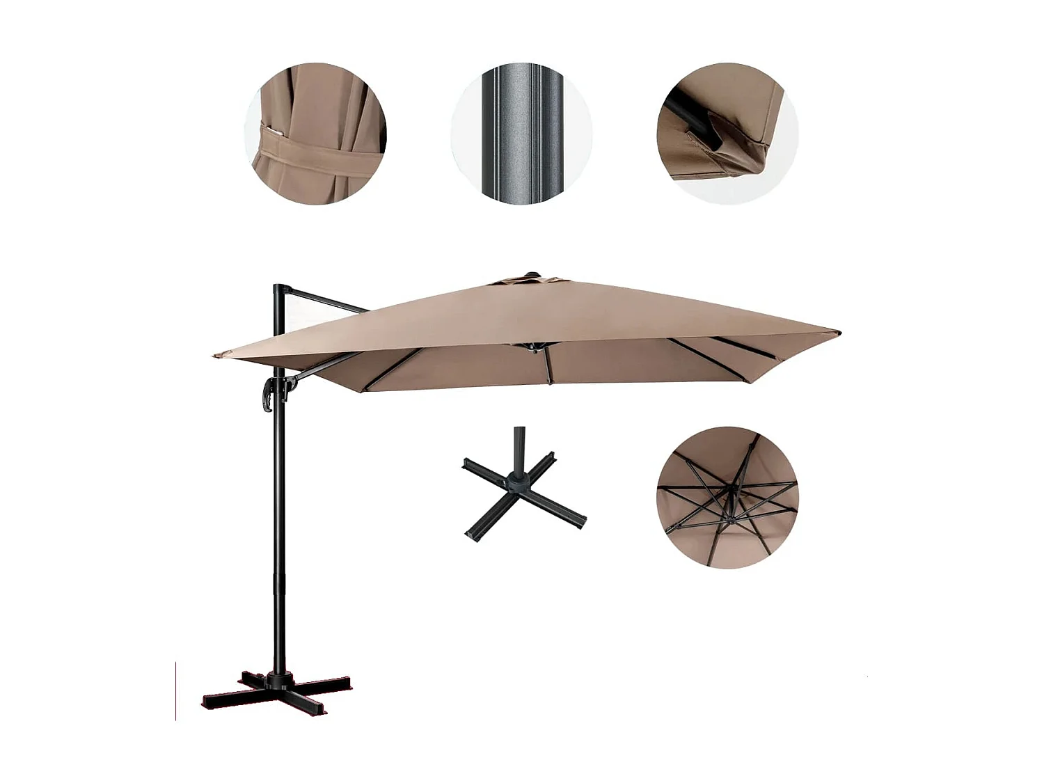 Ombrellone 300 cm per cortile con 3 inclinazioni e rotazione a 360°, Ombrellone da esterno con 8 stecche Caffè