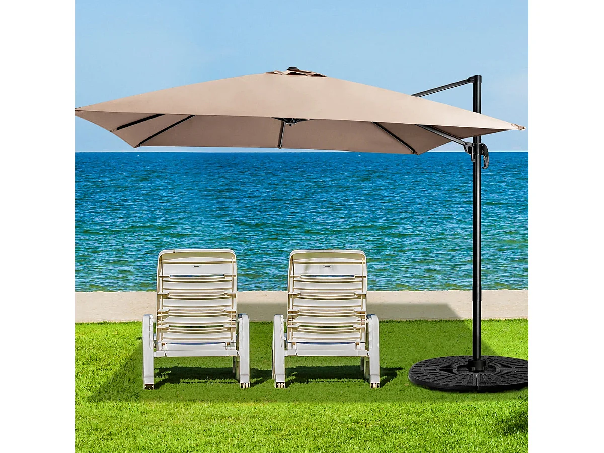 Ombrellone 300 cm per cortile con 3 inclinazioni e rotazione a 360°, Ombrellone da esterno con 8 stecche Caffè