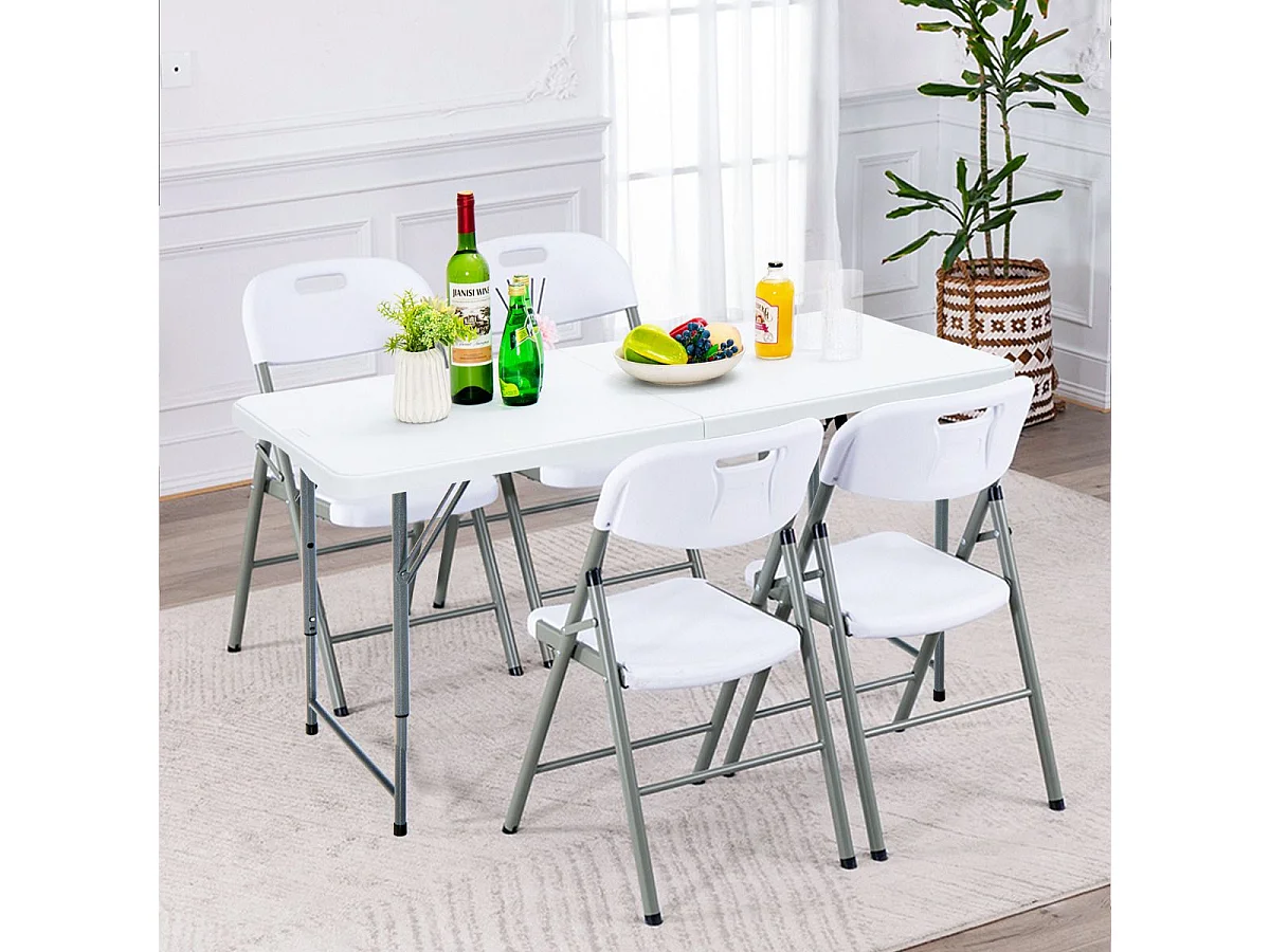 Klapptisch Zweifach Zusammenklappbarer Picknicktisch mit  Höhenverstellung Weiß