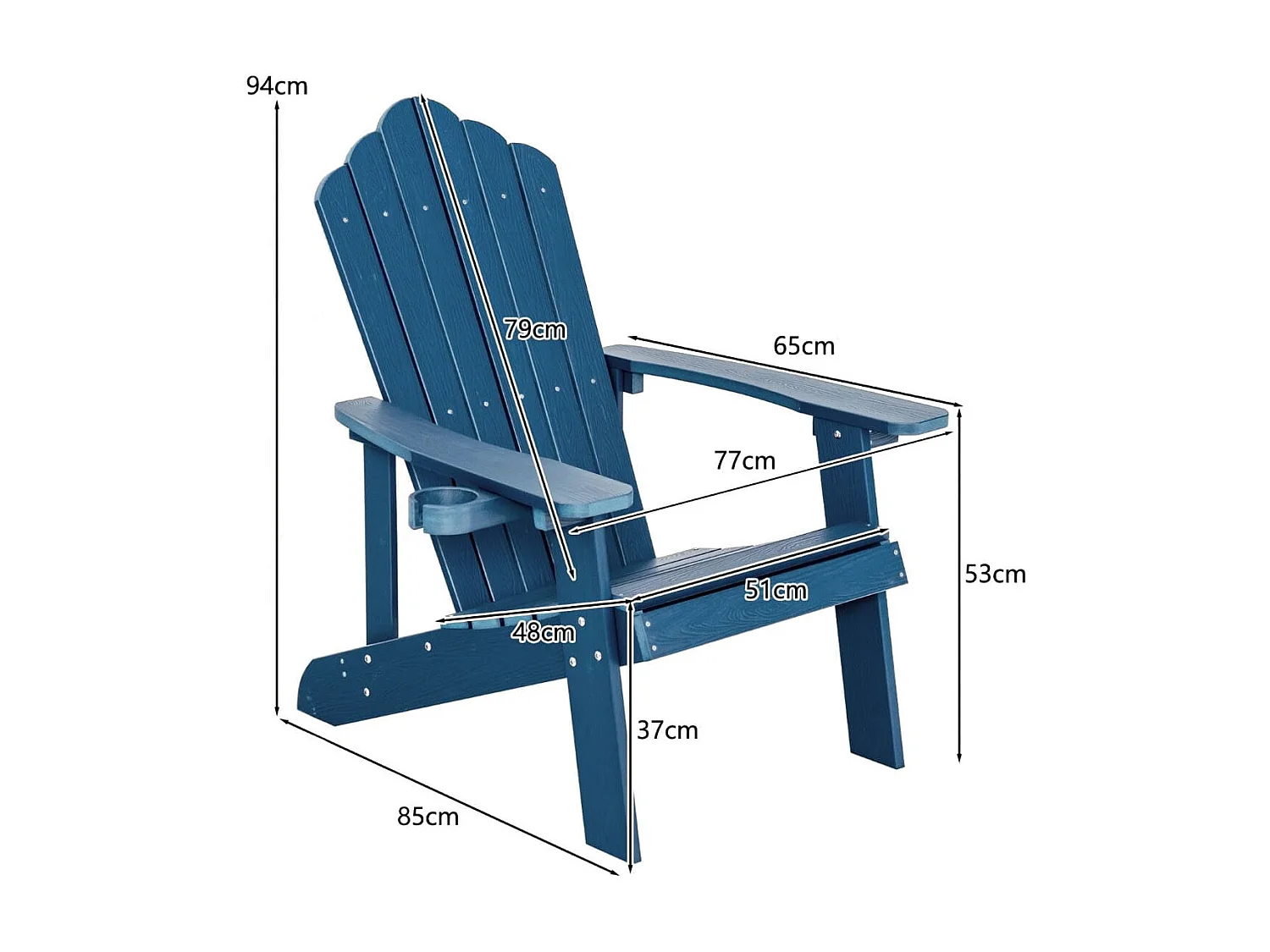 Adirondack-Stuhl Gartenstuhl mit Getränkehalter Blau