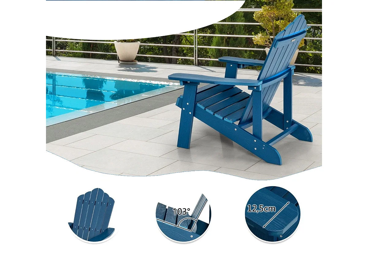 Sedia adirondack da esterno con portabicchieri, Sedia resistente alle intemperie per cortile portata 170kg Blu