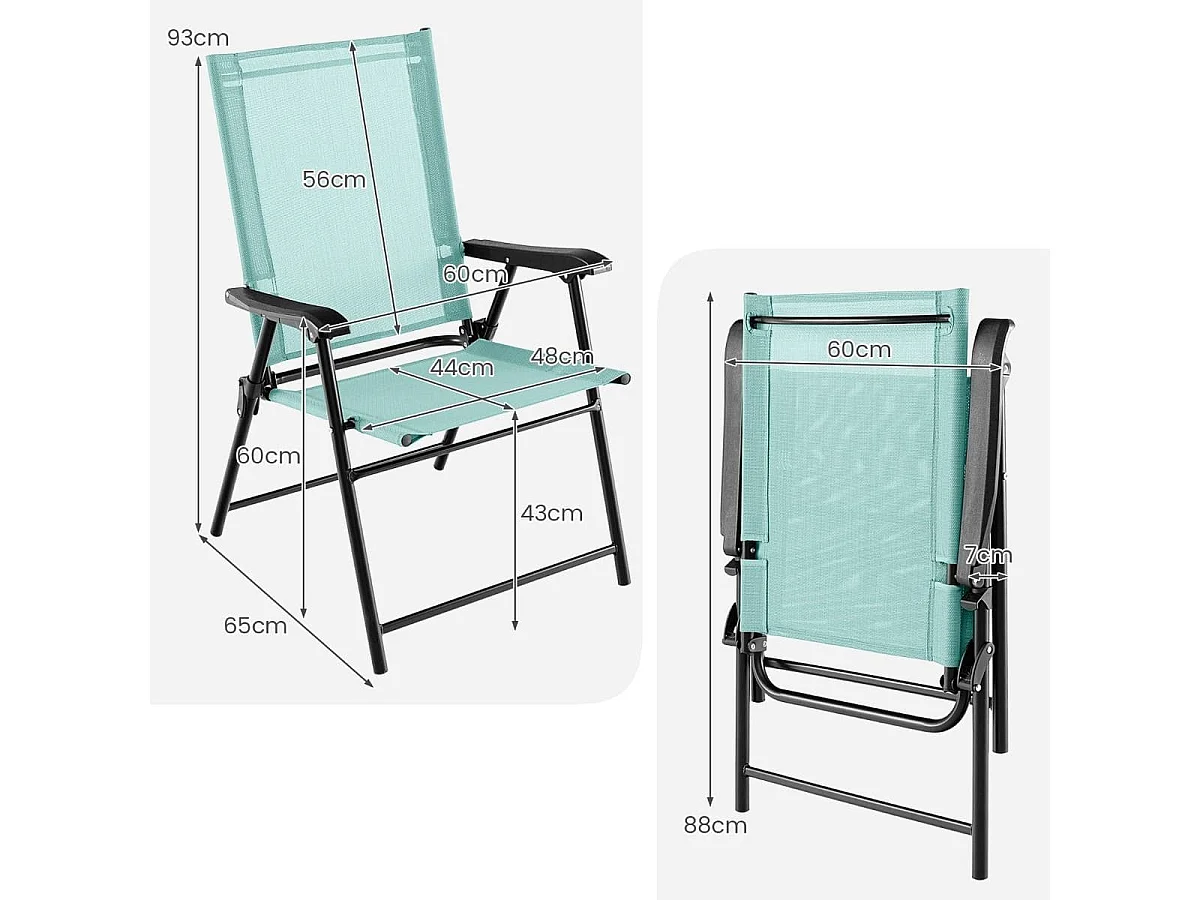 Lot de 2 Chaises de Jardin Pliables en Textilène Respirant Chaises de Camping avec Verrou de sécurité et Dossier Haut Vert Menthe