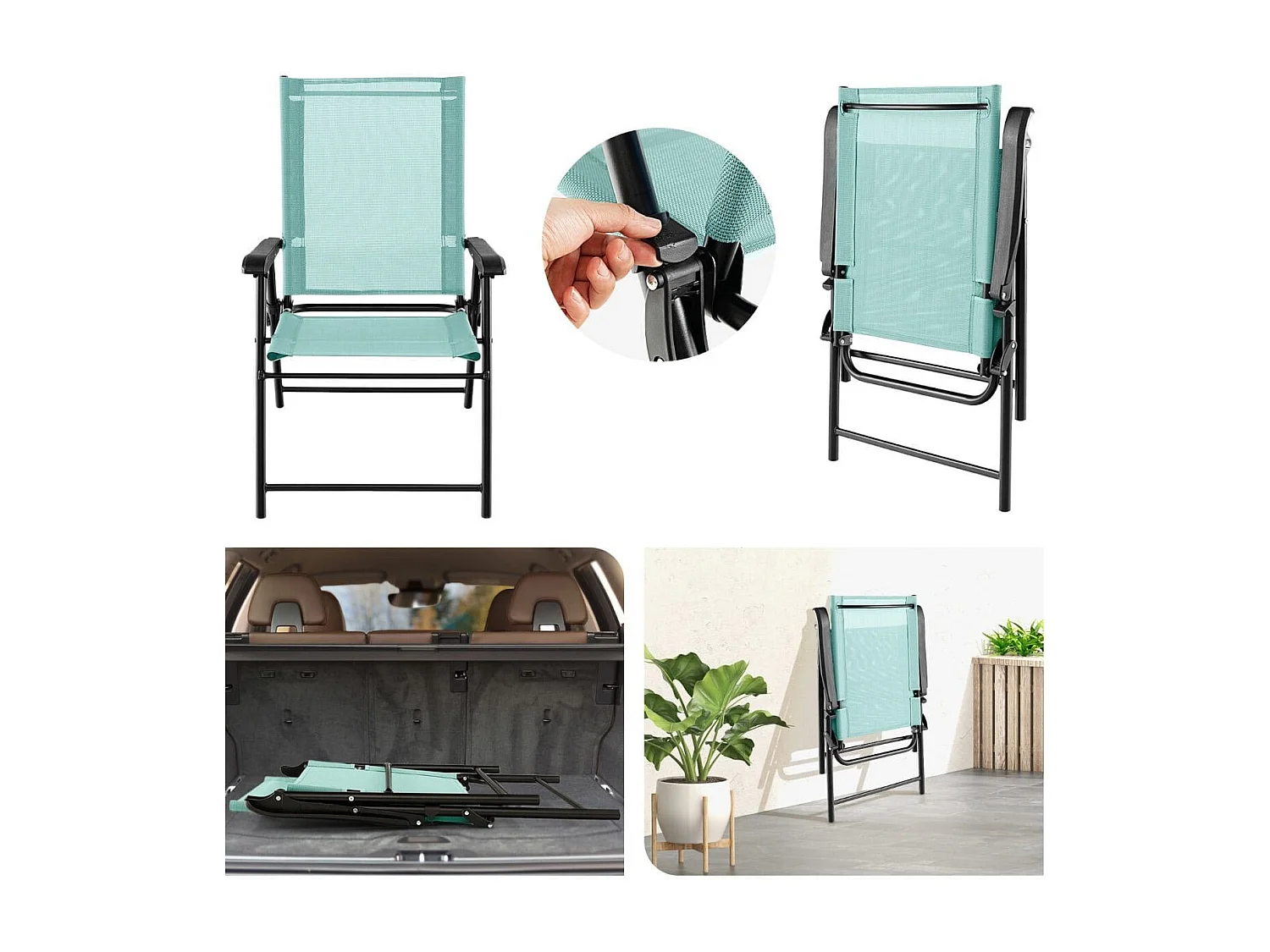 Lot de 2 Chaises de Jardin Pliables en Textilène Respirant Chaises de Camping avec Verrou de sécurité et Dossier Haut Vert Menthe