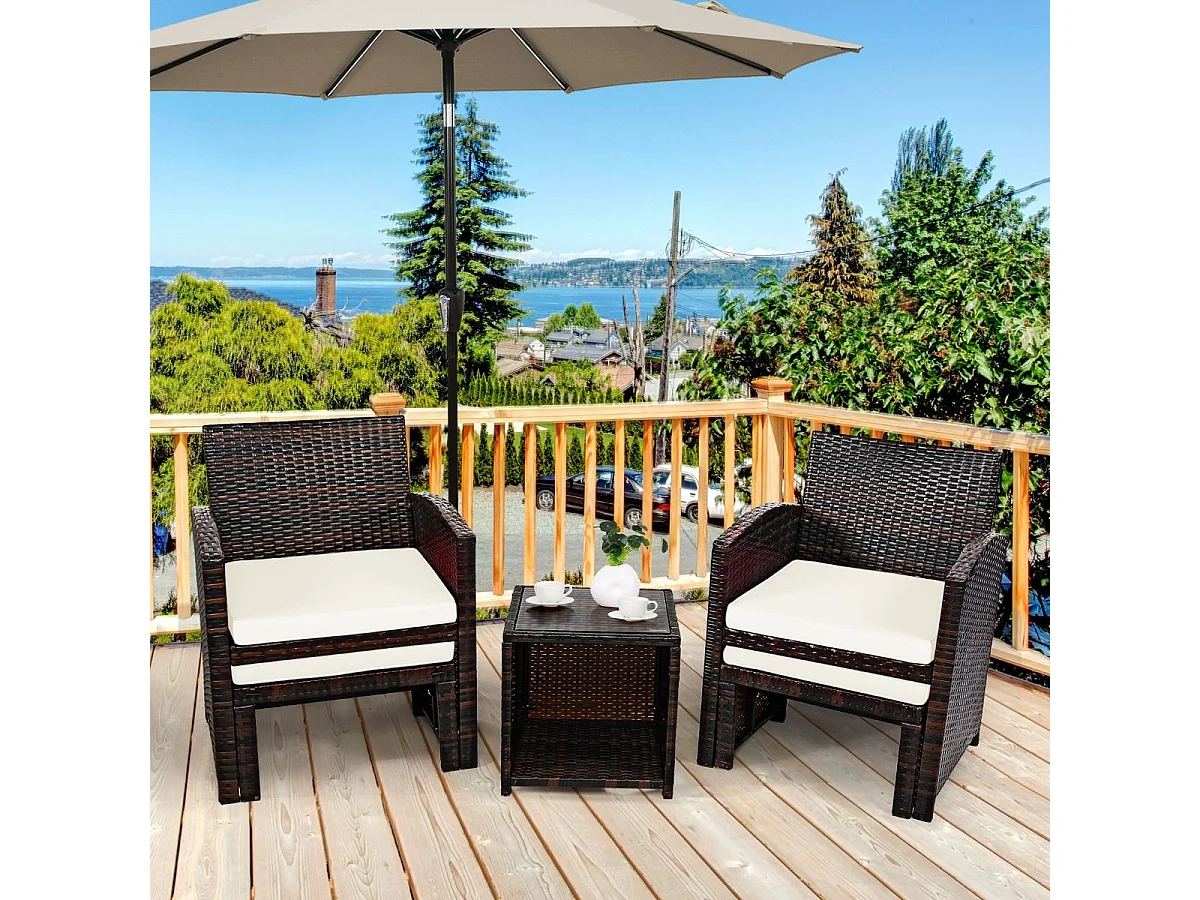 5er Set Rattan Set Möbel Balkonset Gartenmöbel Sitzgruppe Braun + Weiß