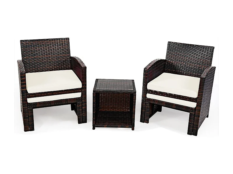 Ensemble Meuble de Salon 5PCS Salon de Jardin en Rotin PE avec Coussin pour Balcon Piscine Terrasse  Blanc