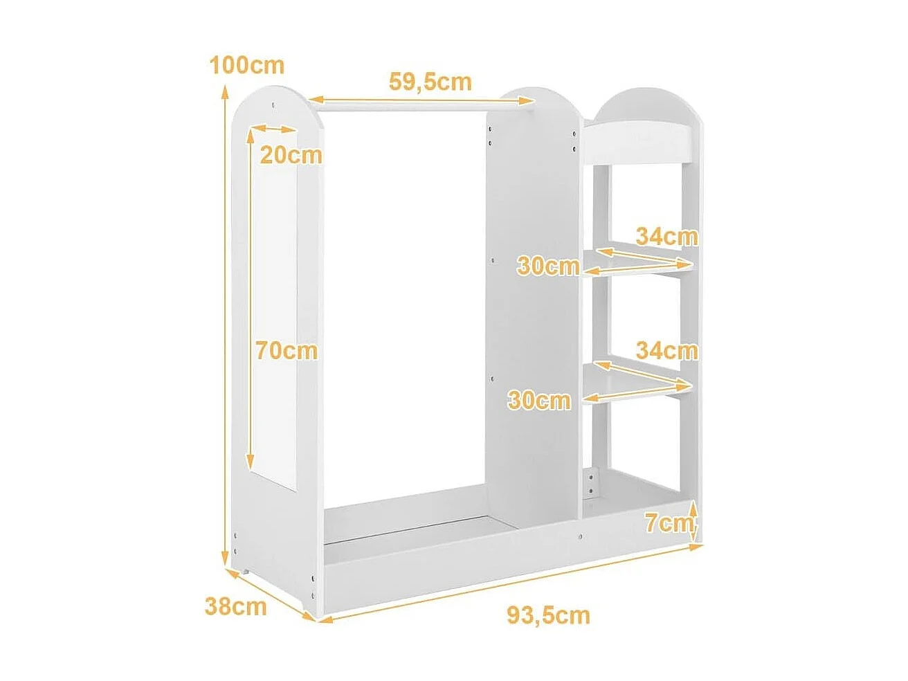 Kleidergarderobe für Kinder Kostümgarderobe für Kinder mit Spiegel 93,5 x 38 x 100 cm Weiß