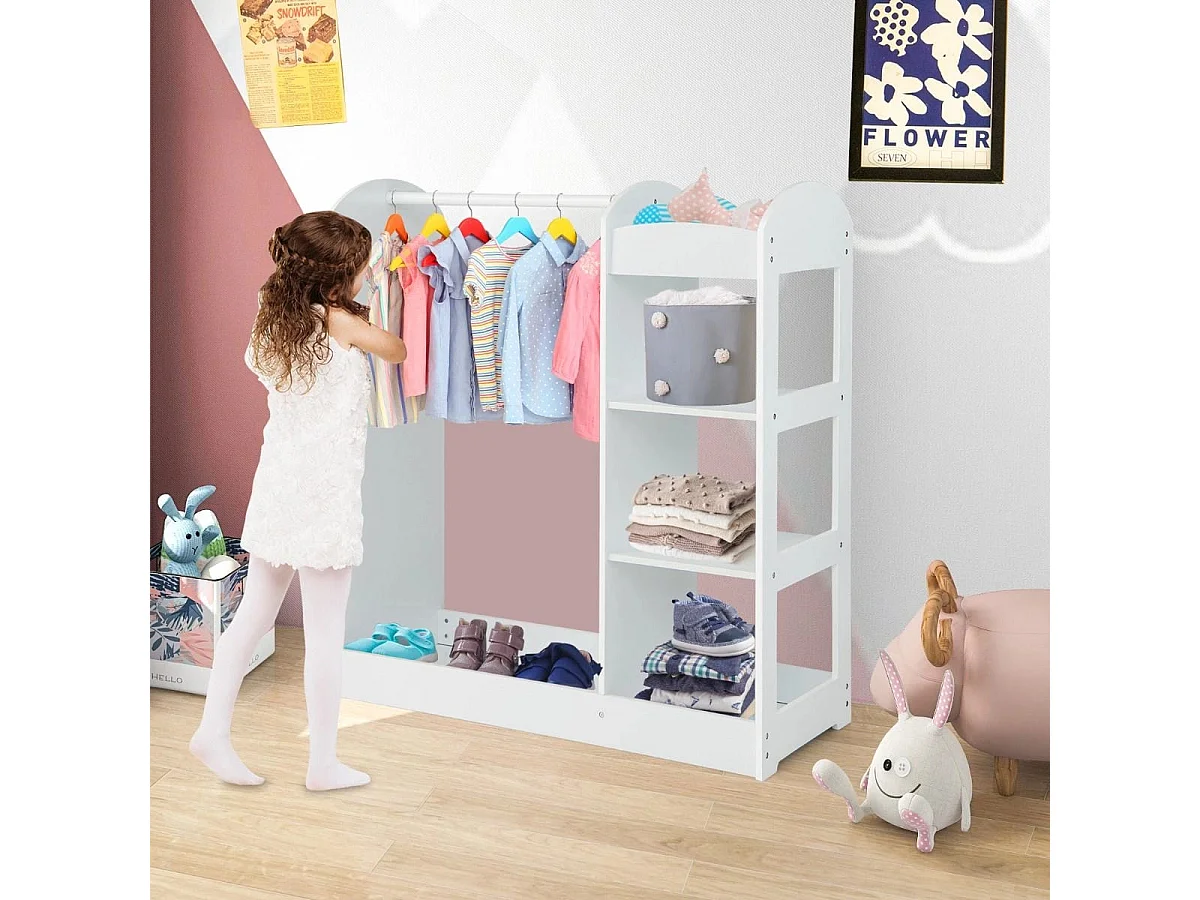 Kleidergarderobe für Kinder Kostümgarderobe für Kinder mit Spiegel 93,5 x 38 x 100 cm Weiß