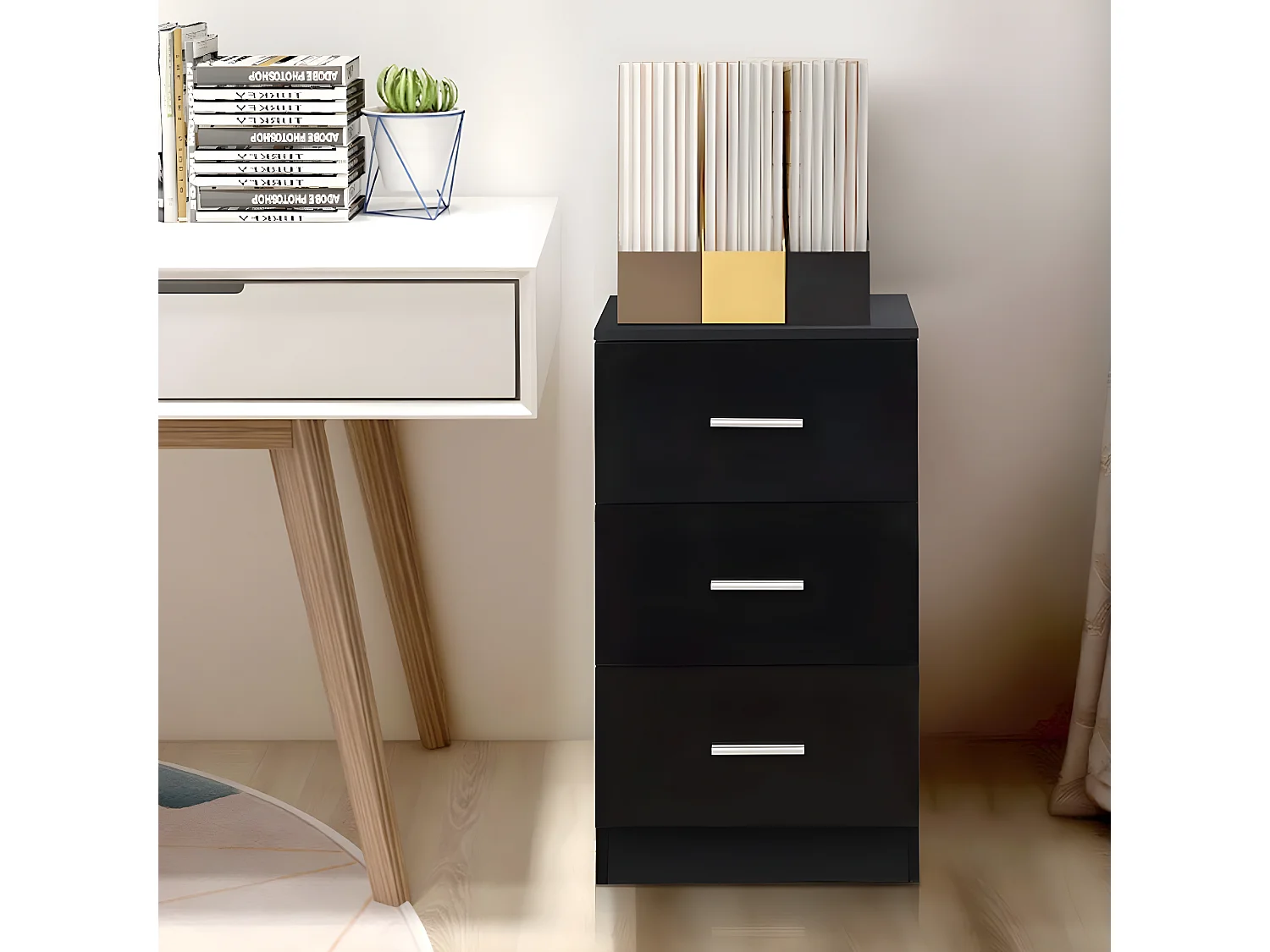 2er Nachtschrank mit 3 Schubladen, Akten im Briefformat und Aktenordner Einzeln TI86387