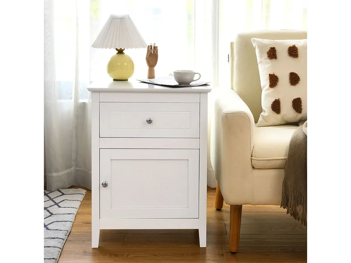 Lot de 2 tables de chevet blanches avec tiroir et porte, 48 x 38 x 63,5 cm