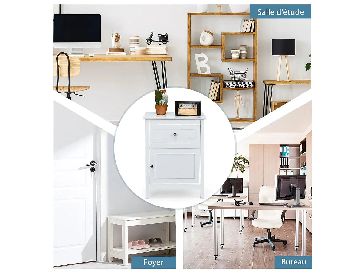 Lot de 2 tables de chevet blanches avec tiroir et porte, 48 x 38 x 63,5 cm