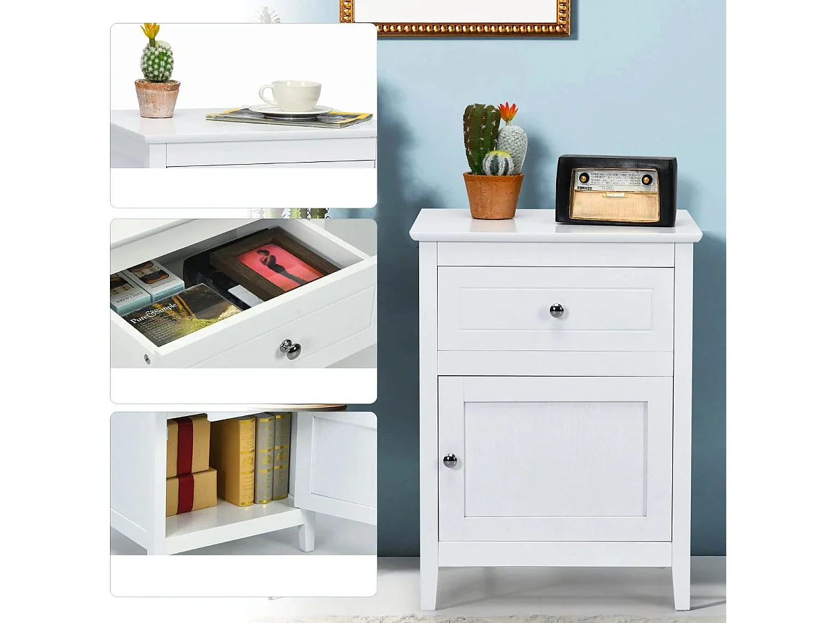 Lot de 2 tables de chevet blanches avec tiroir et porte, 48 x 38 x 63,5 cm